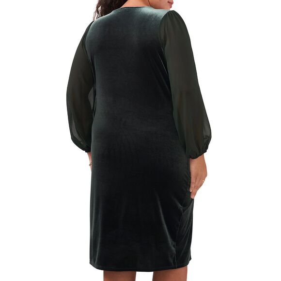 New Vince Camuto Velvet Emerald Green Sheer Balloon Long Sleeve Dress Size 2X - Picture 10 of 16